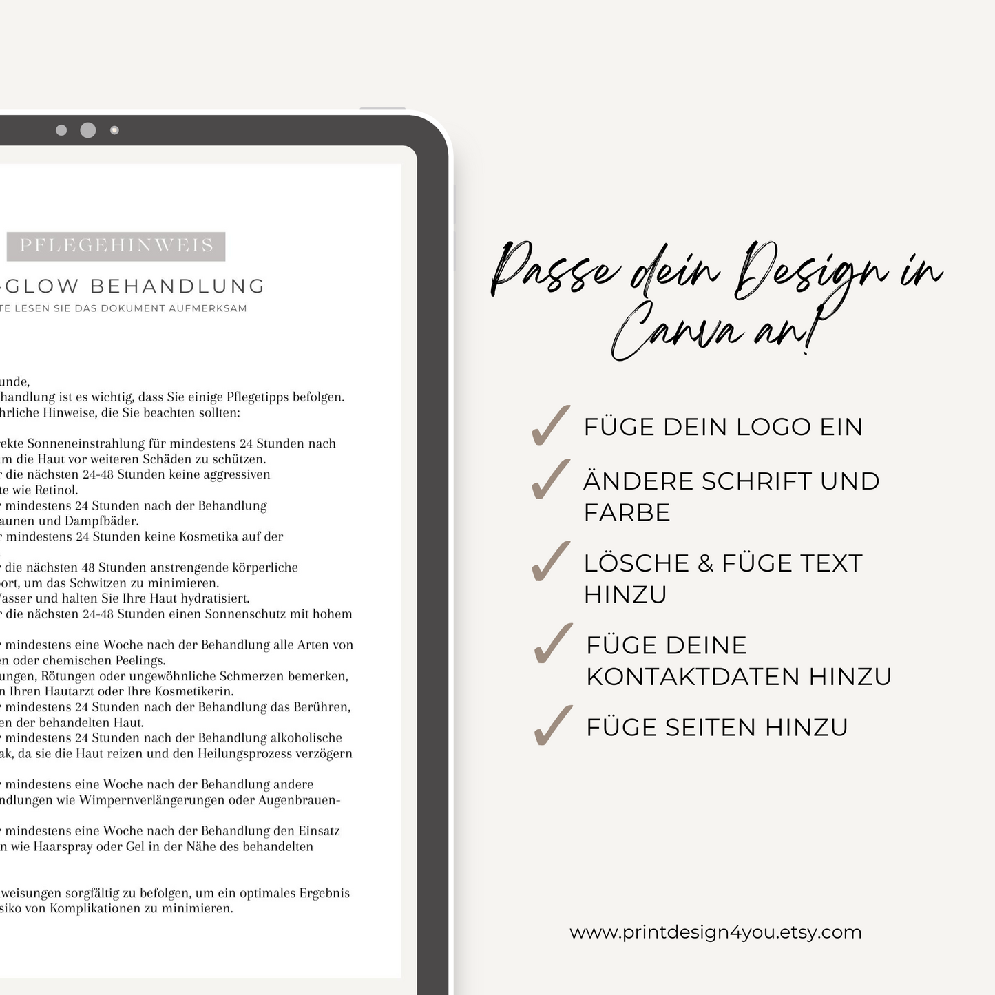 Pflegehinweis BB-Glow