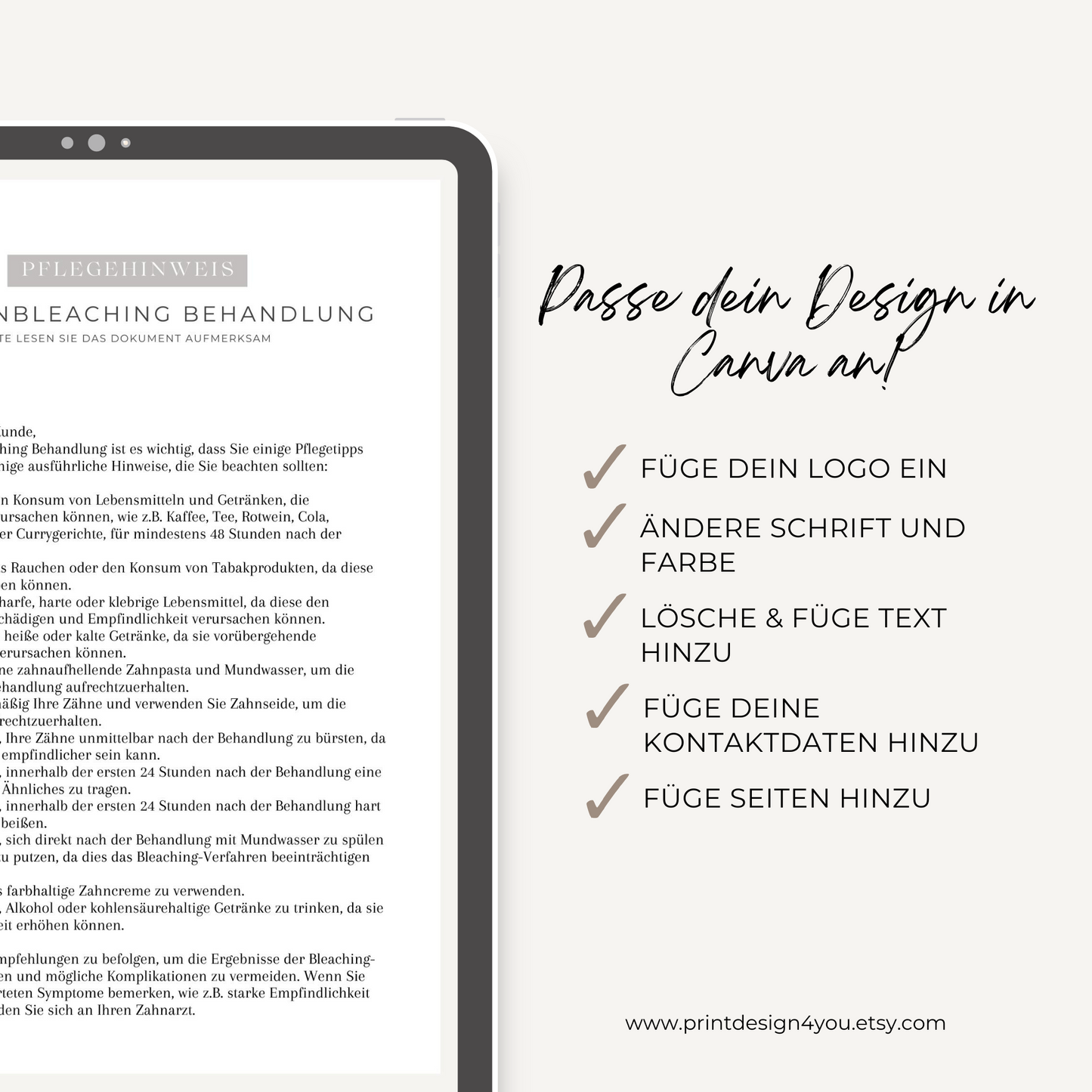 Pflegehinweis für Zahnbleaching