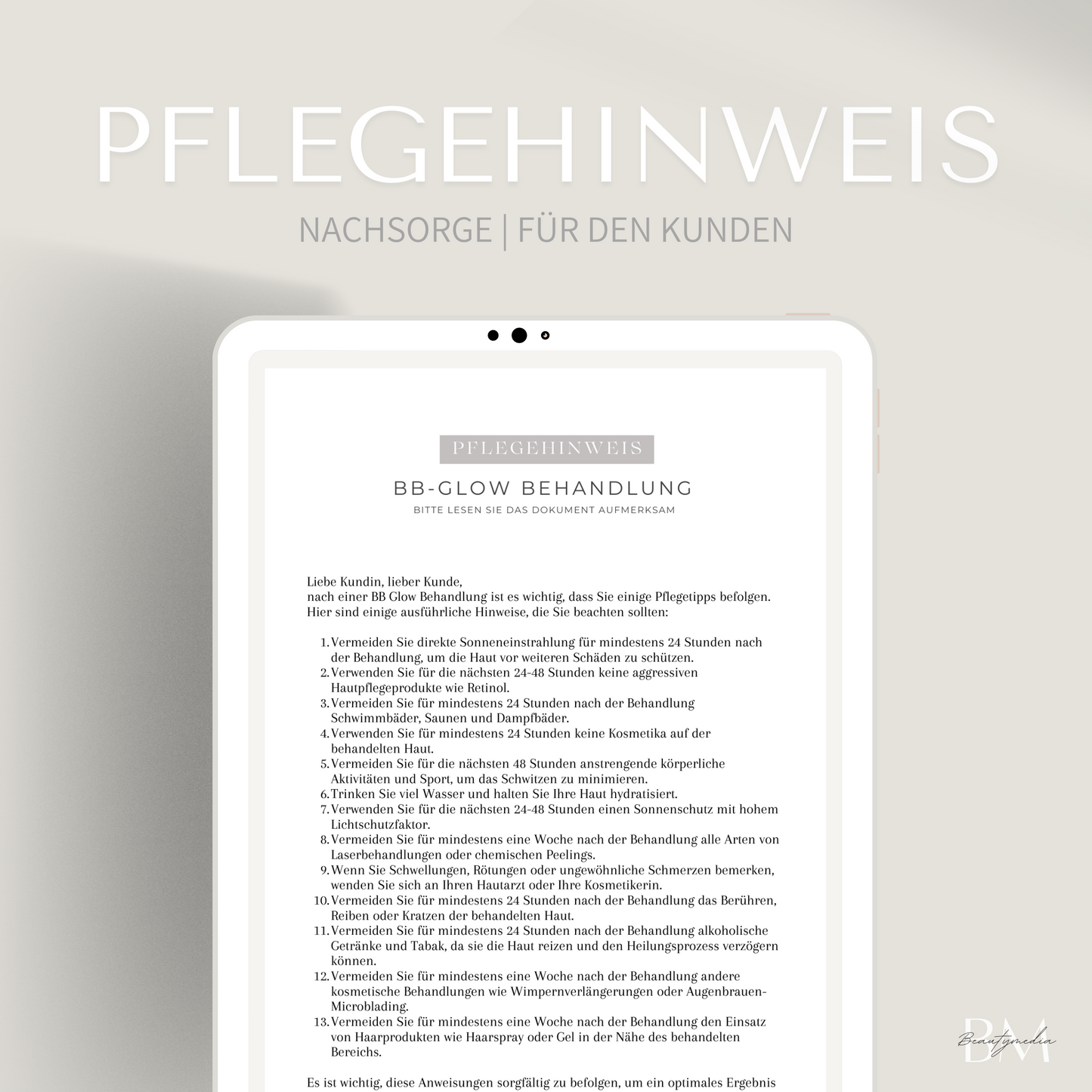 Pflegehinweis BB-Glow