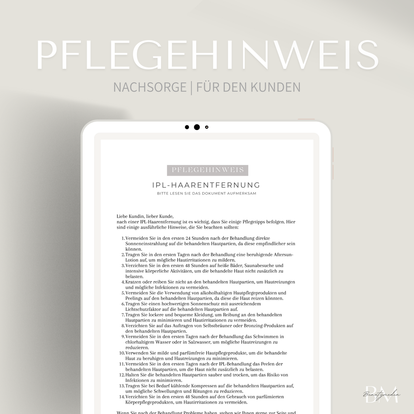 Pflegehinweis IPL Haarentfernung