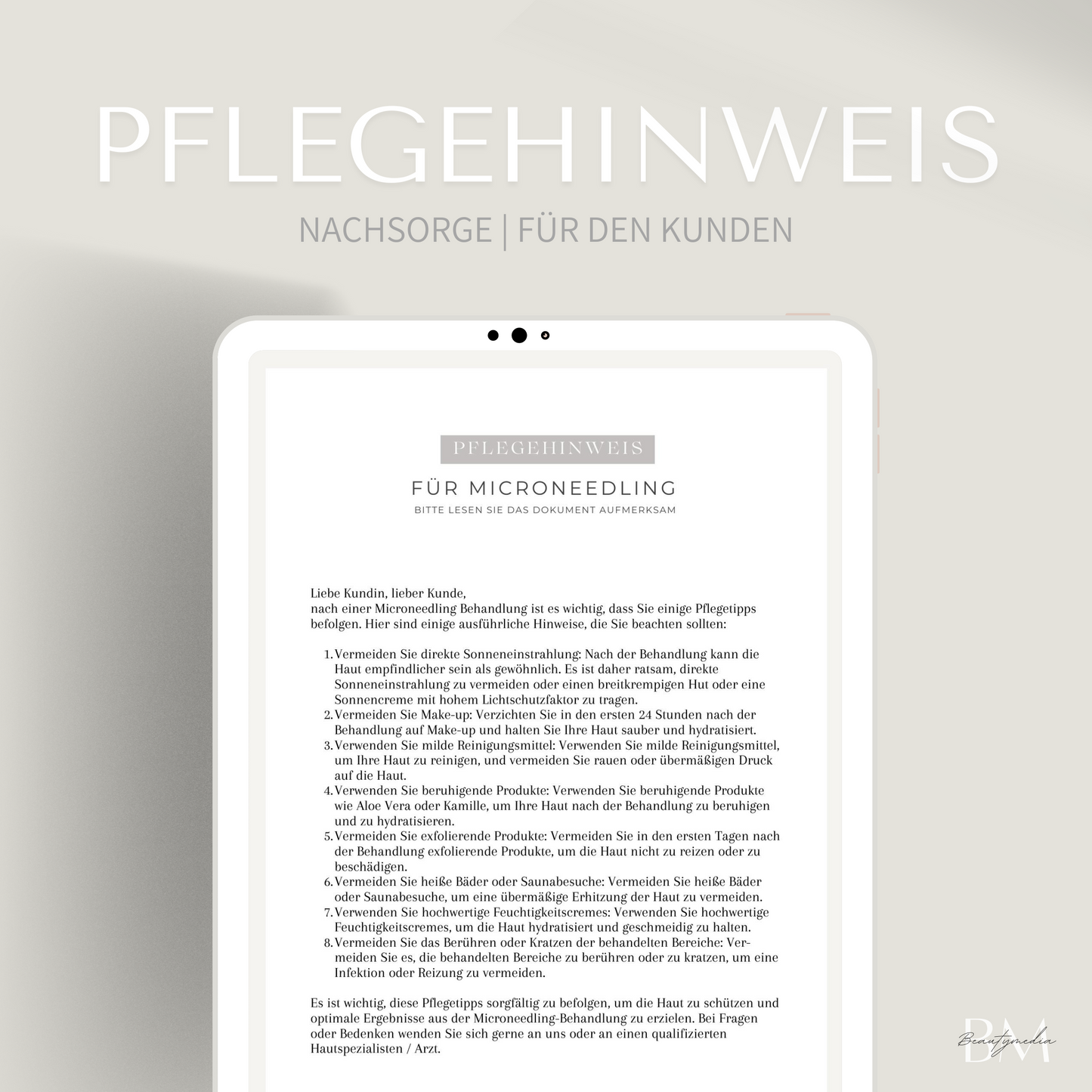 Pflegehinweis für Microneedling