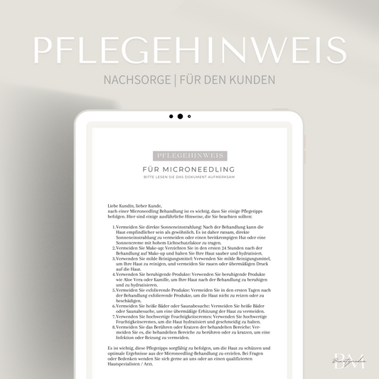 Pflegehinweis für Microneedling