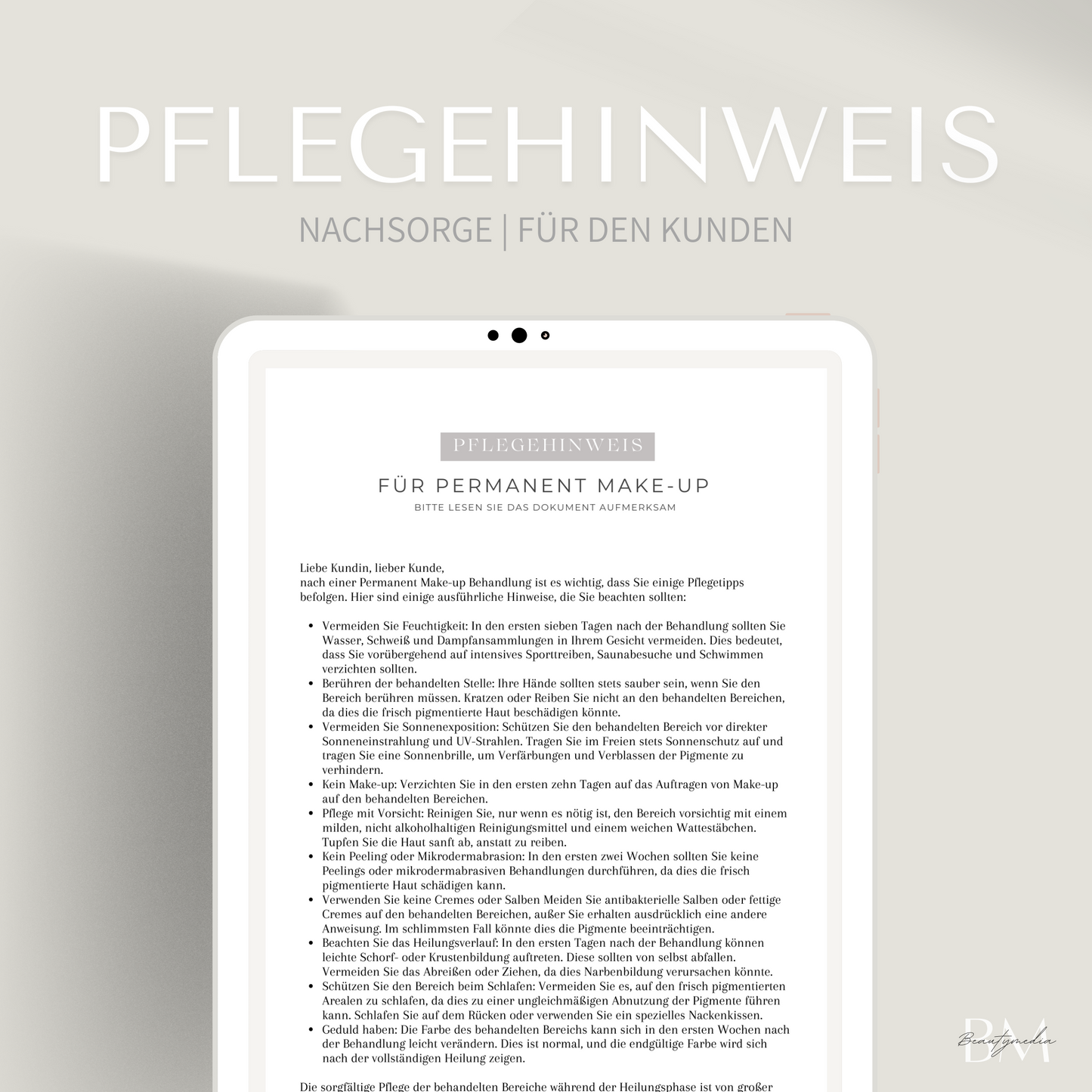 Pflegehinweis Permanent Make Up