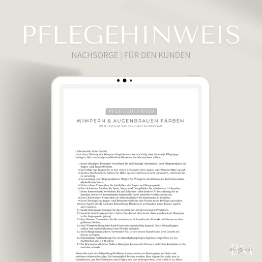 Pflegehinweis Wimpern & Augenbrauenfärben