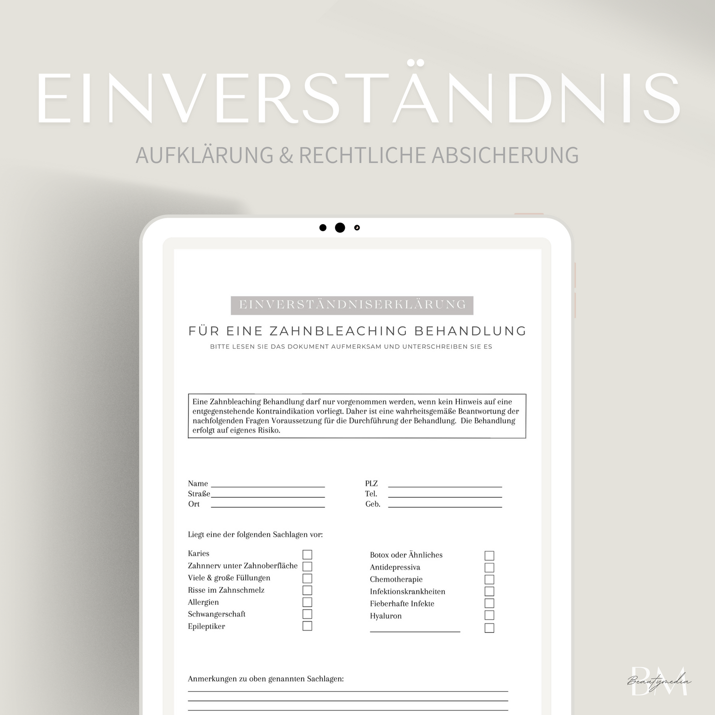 Einverständnisformular für Zahnbleaching